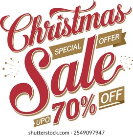 Typography Christmas Sale Special Offer Up To 70% Off simple template background Vector illustration.