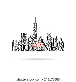 Typography city silhouette, vector illustration