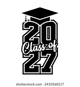 Typography Class de 2027 para saludos, tarjeta de invitación. Texto para diseño de graduación, evento de felicitación, camiseta, fiesta, secundaria o graduado universitario.