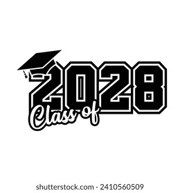 Typography Class of 2028 for greeting, invitation card. Text for graduation design, congratulation event, T-shirt, party, high school or college graduate.