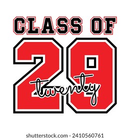 Typography Class de 2029 para saludos, tarjeta de invitación. Texto para diseño de graduación, evento de felicitación, camiseta, fiesta, secundaria o graduado universitario.