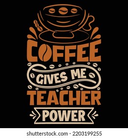 Diseño de la tipografía de la camisa de café, elemento de café, granos de café, taza de café