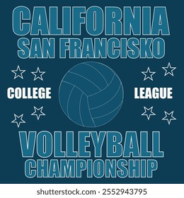 Tipografia universitária varsity San Francisco volleyball league slogan print com efeito para camiseta de tee gráfico ou capuz de moletom - ilustração vetorial