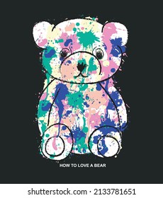 Typography  color splash bear illustration art