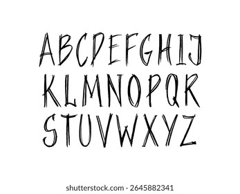 Typography colored font with scribble alphabet. Modern abstract typeface design with letters in crayon style. Set of English alphabet, school kid vector illustration