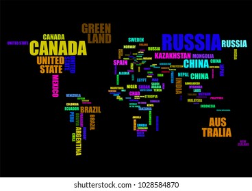 Typography Colorful World Map Country Names Stock Vector (Royalty Free ...