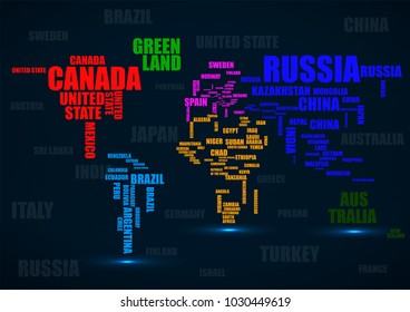 Typography Colorful World Map Country Names Stock Vector (Royalty Free ...