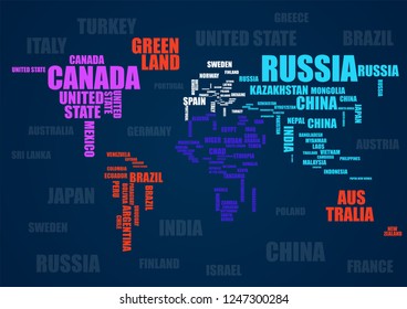 Typography Colorful World Map Country Names Stock Vector (Royalty Free ...