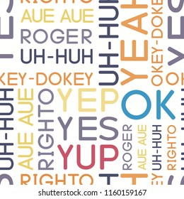 Typography coloured agreement words seamless vector pattern for wrapping, craft, textile, fabric, poster, cards