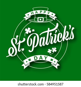 Typography composition of St. Patrick's Day with lucky clover on green background. Vector illustrator design template. 