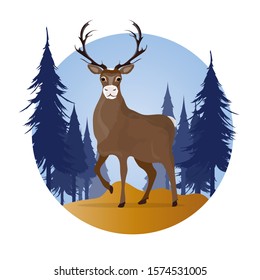 Typography concept with deer and forest. Ideal for t-shirt design, home decor element, greeting or postcard. Vector illustration.