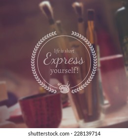 Typography creative artist design on blurred photo background