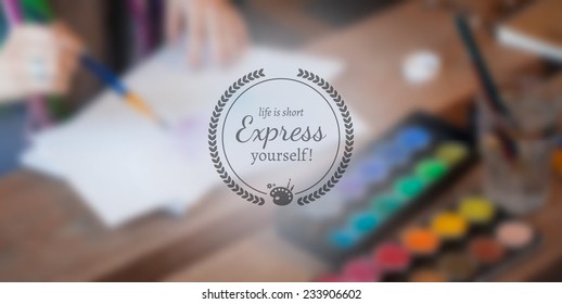 Typography creative artist design on blurred photo background. Website banner.