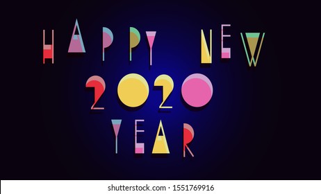 Typography creative colorful text 2020 font on black background. Vector design for New Year greeting lettering, flyers, posters, banners and calendar
