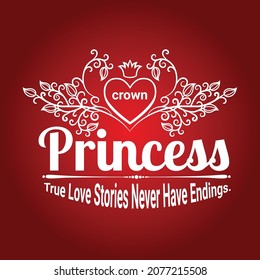 typography crown princess with heart and crow
