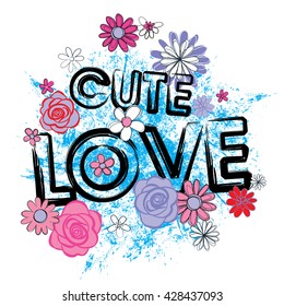Tipografía Cute Romantic Love vectorial impresión gráfica para camisetas