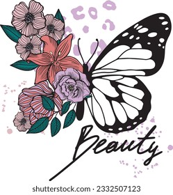 Typography Cute vector graphic print with butterfly. for t-shirt graphic tees