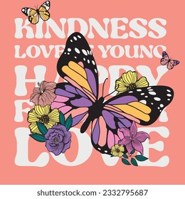 Typography Cute vector graphic print with butterfly. for t-shirt graphic tees