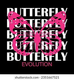 Tipografía Impresión gráfica vectorial Cute con mariposa. para equipos gráficos de camisetas