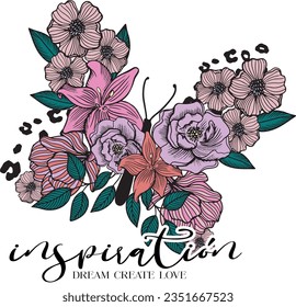 Typography Cute vector graphic print with butterfly. for t-shirt graphic tees