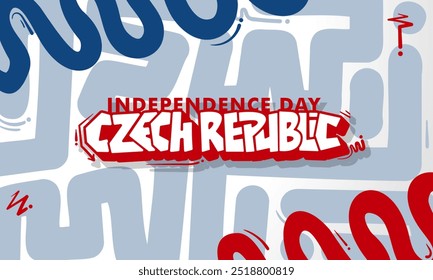 Tipografia da República Tcheca em vermelho e branco com grafite e labirinto simples em fundo de desenho animado. Modelo de dia da independência tcheca