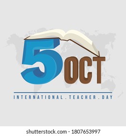 Typography design of 5 number with open book vector illustration. Good template for Teachers Day design.