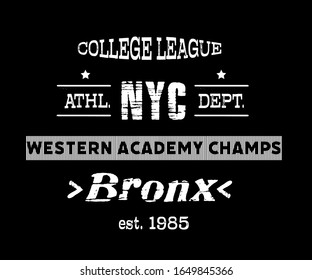Typography design with Bronx, NYC, Collage, Varsity lettering