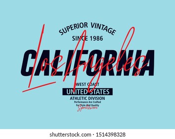 typography design, California, athletic sport style, for t-shirt print, badges, poster and various uses, vectors