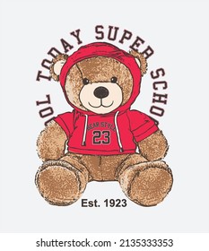 Typography design cool today super school or bear illustration