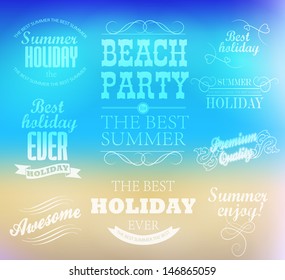 typography Design elements for Summer  with beach background  /beach /calligraphic design/ ornament / label