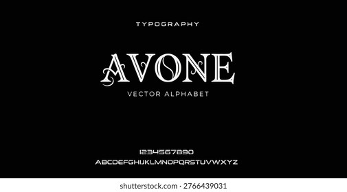 A typography design featuring the Avone vector alphabet on a black background