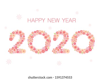 typography design happy new year 2020 flower concept