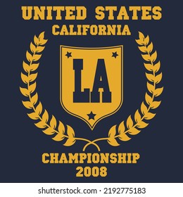 Typography design LA California for t-shirt print. vector
