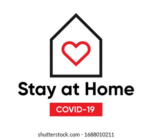 Typography Design Logo Stay at Home Covid-19. Social media campaign and coronavirus prevention. Editable Line Vector.