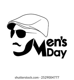 Typography design of men's day with line art of a men using painter hat or gangster hat with glasses