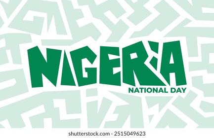 Projeto tipográfico do dia da independência da Nigéria com projeto conceito labirinto branco verde. Também bom modelo para a campanha do dia nacional da nigéria