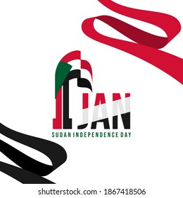 Typography design of number 1 with sudan flag background design. Template design for Sudan Independence Day on 1 January.