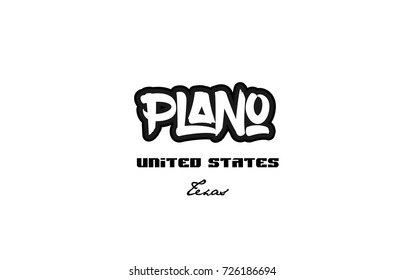 Typography design of plano texas city text word in the United States of America graffitti style logo