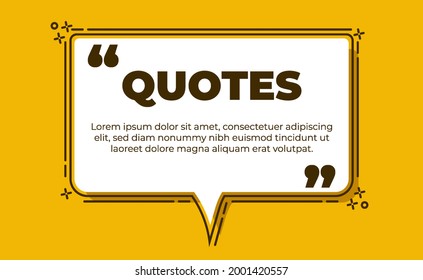 Typography design quote chat bubble background. Remark quote text box poster template concept. Blank empty frame citation. Quotation paragraph symbol icon. Double bracket comma mark with yellow colour