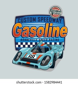 Typography design with race car illustration