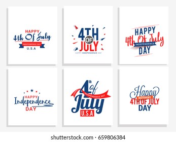 Typography Design Set Of 4th Of July,USA Independence Day Background.