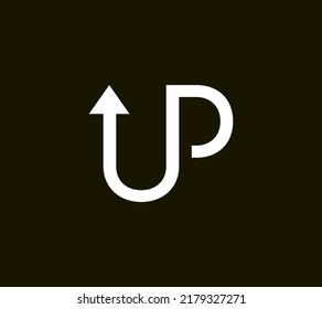Logo del signo de diseño de la tipografía de arriba. Diseño moderno de líneas de flecha continua. Plantilla de diseño de logotipo mínimo conceptual.