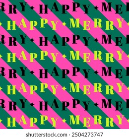 Typography design with striped seamless pattern for christmas and new year background.
