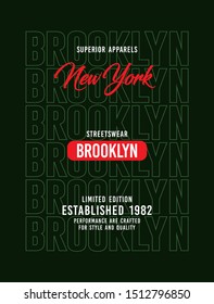  Typography design stripes, Brooklyn, style for t shirt and apparel print mens, vector