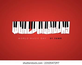 Typography design of world music day with piano style on text design