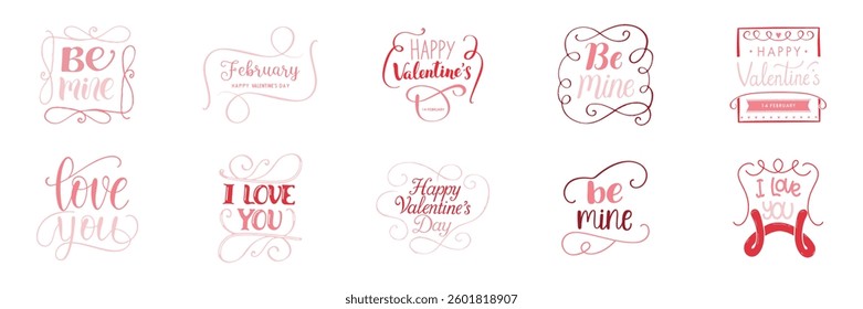Typography Designs for Valentine’s Day. Cute and Minimal Set. Stylish Valentine’s Day Typography.	