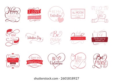 Typography Designs for Valentine’s Day. Cute and Minimal Set. Stylish Valentine’s Day Typography.	