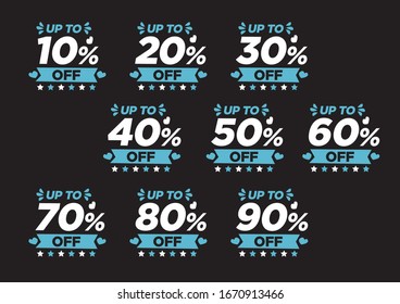 Typography designs of sale offer in perecentage. Promotion badge for promotion design. Vector illustration