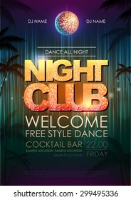 Typography Disco background. Disco poster night club