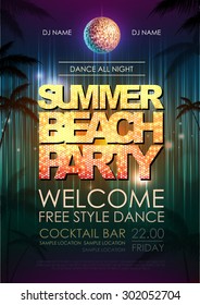 Typography Disco background. Summer beach party